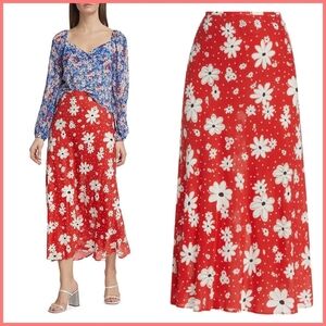 RIXO LONDON Kelly Midi-skirt In Red Polka Dot Daisy